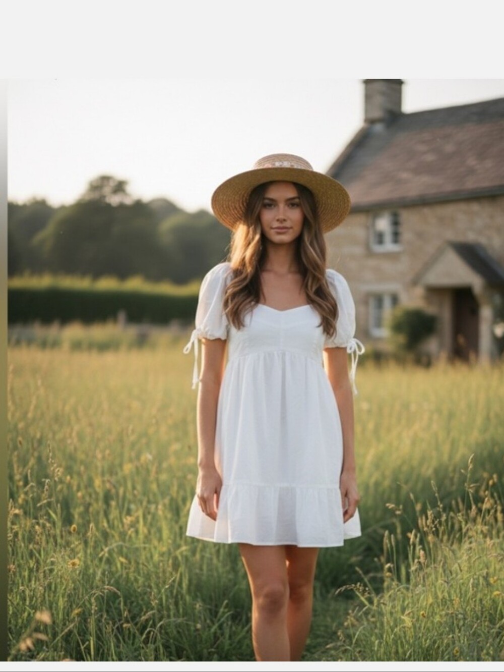 Sim & Sam White Cotton Short Sleeve Puff Sundress Cottagecore Romantic Fairy